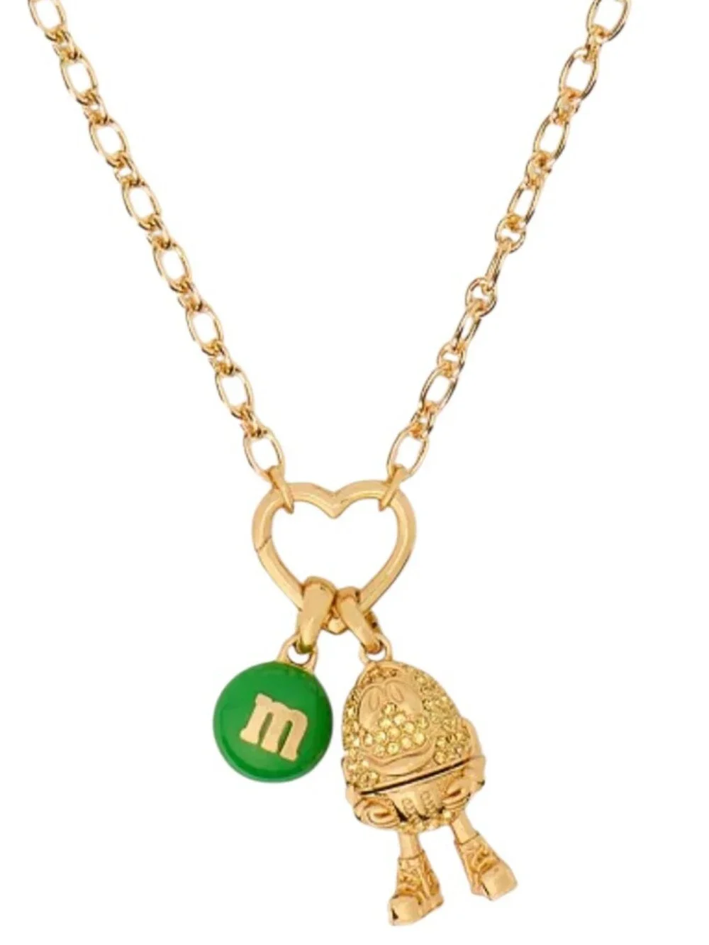 M&M's x Kate Spade New York Green Charm Gold Earrings And Necklace Set